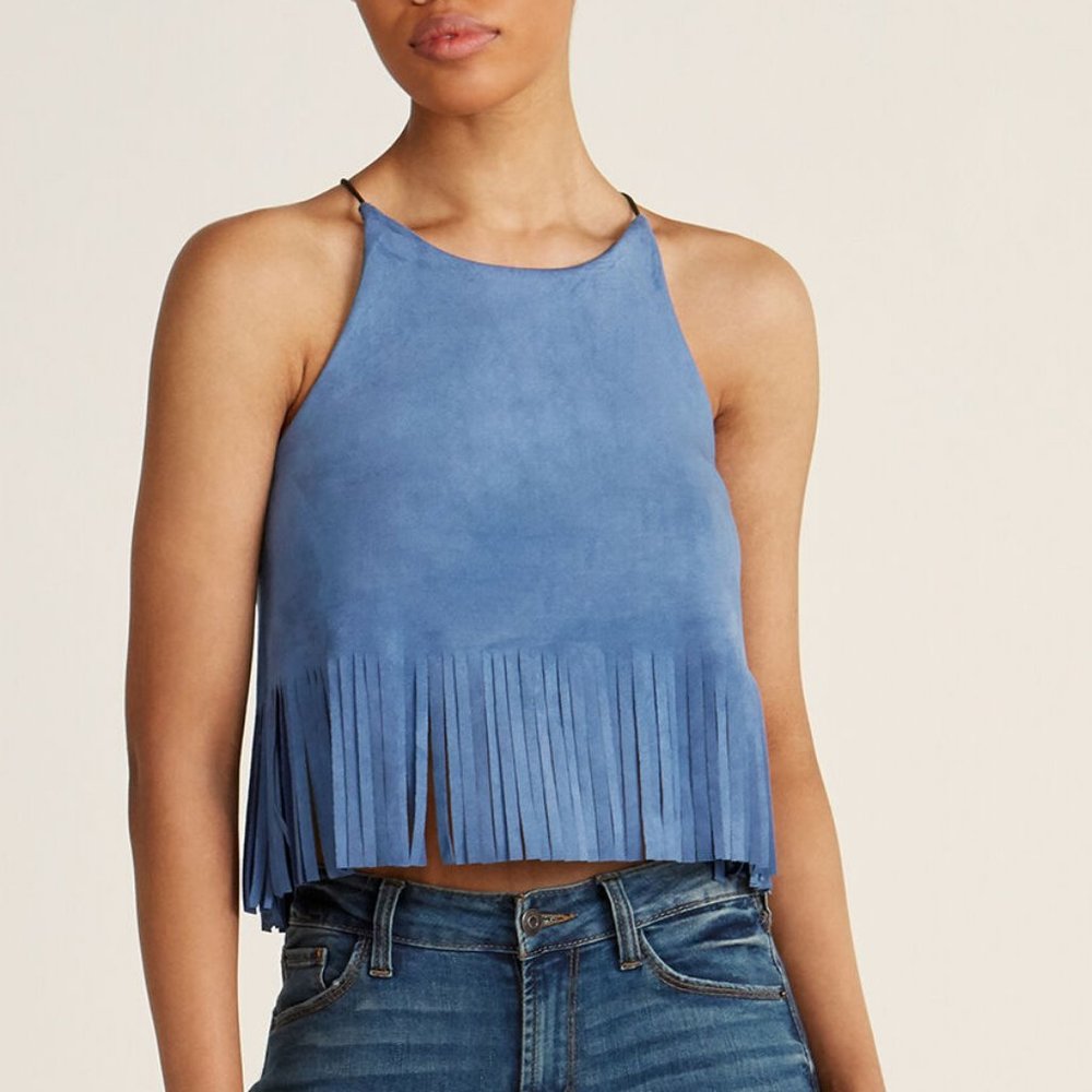 NECESSARY OBJECTS Fringe Suede Crop Top